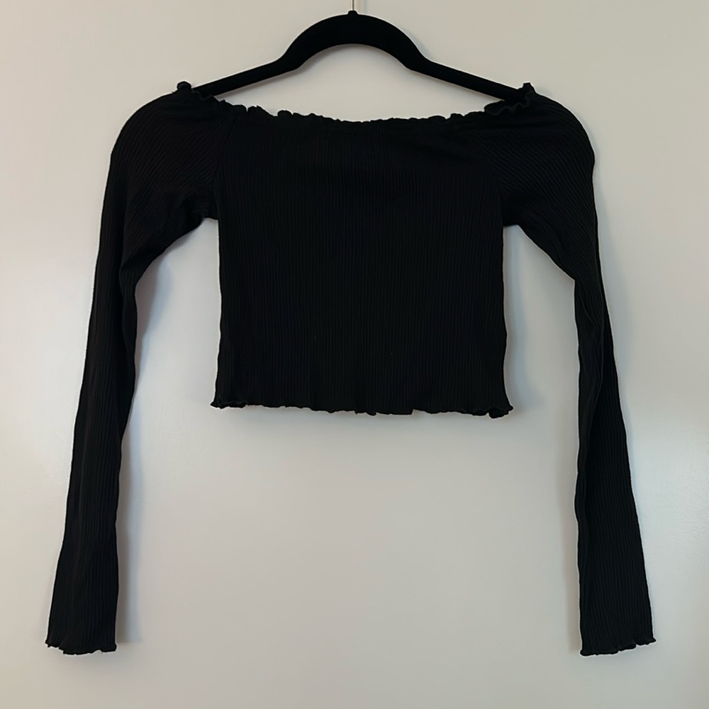 H&M black ribbed off shoulder top